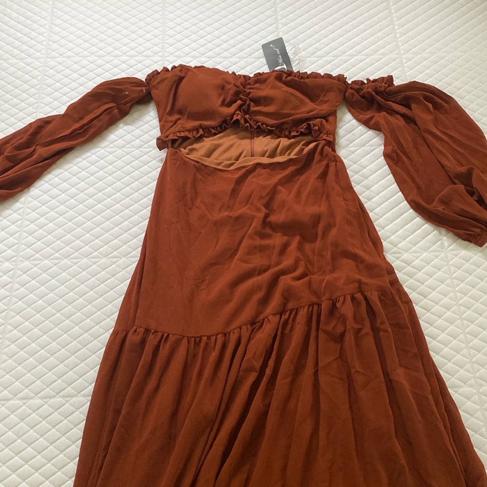 SHEIN off the shoulder front cut out rust gown